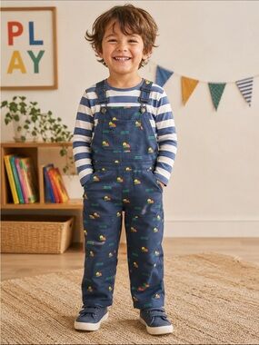 Sunday Collective navy denim printed pattern utility overalls cotton 4-5 unisex